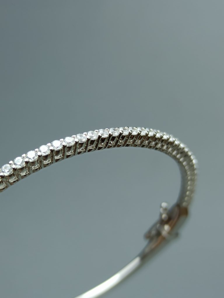 Solid Sterling Silver Bracelet with Channel Set Zirconia - Image 5