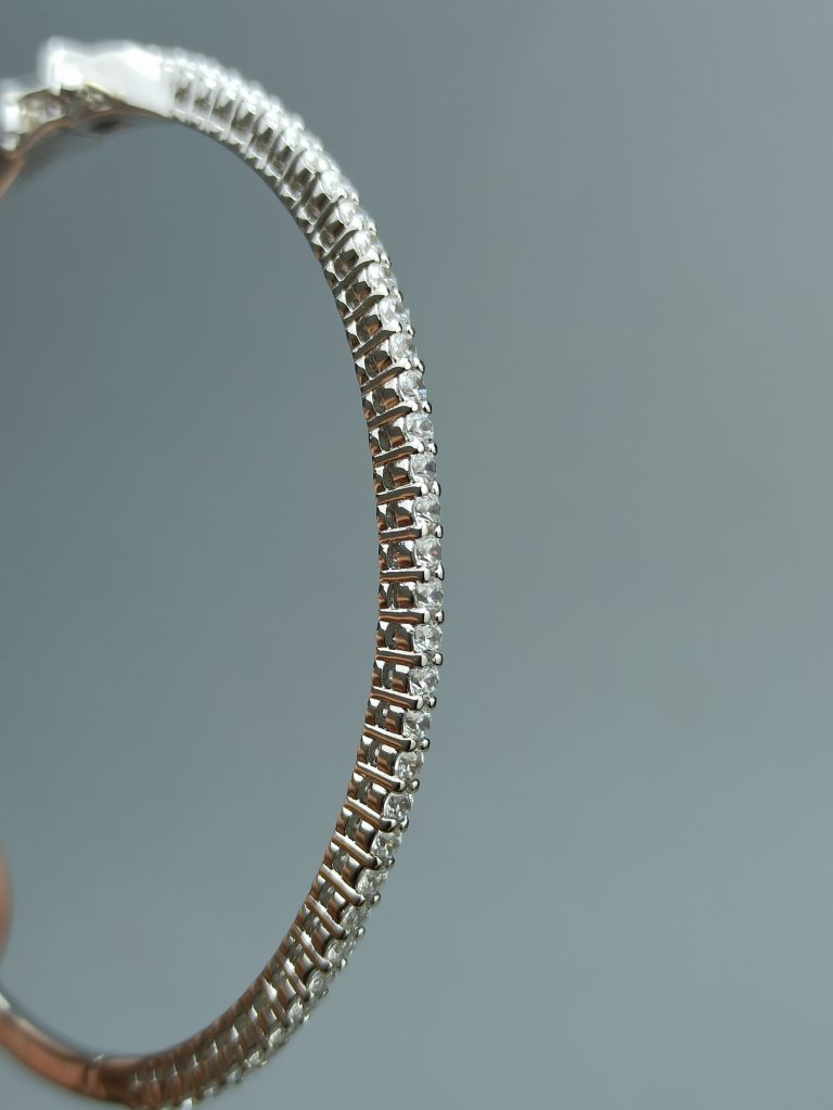 Solid Sterling Silver Bracelet with Channel Set Zirconia - Image 9