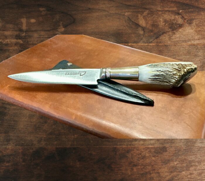 Deer Antler Gaucho Knife - Adorned with Alpaca Silver - Full Tang 14cm Stainless Steel Blade