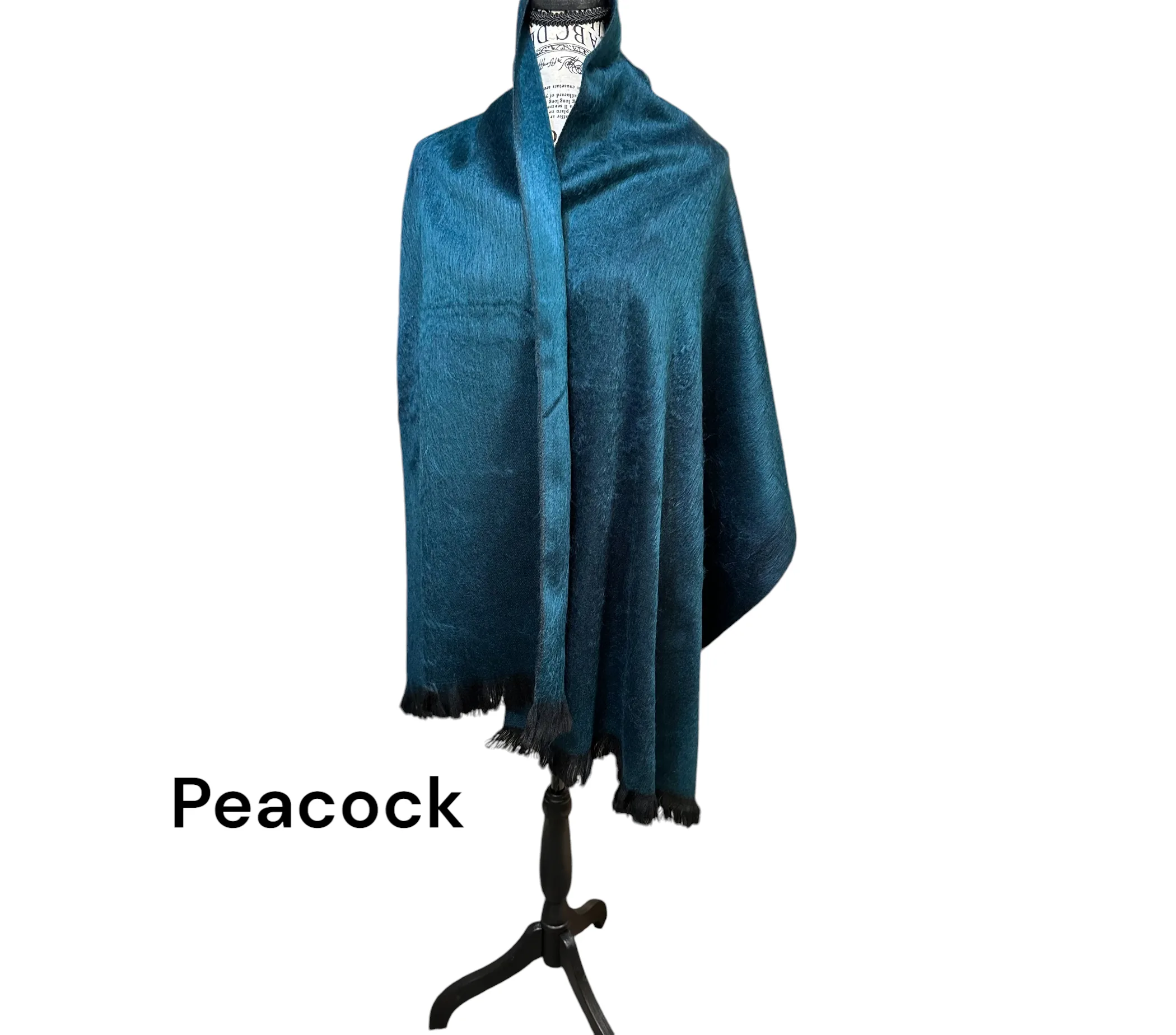 Alpaca Fiber Wrap in Stunning Peacock Blue with Black Trim Accents - Image 2