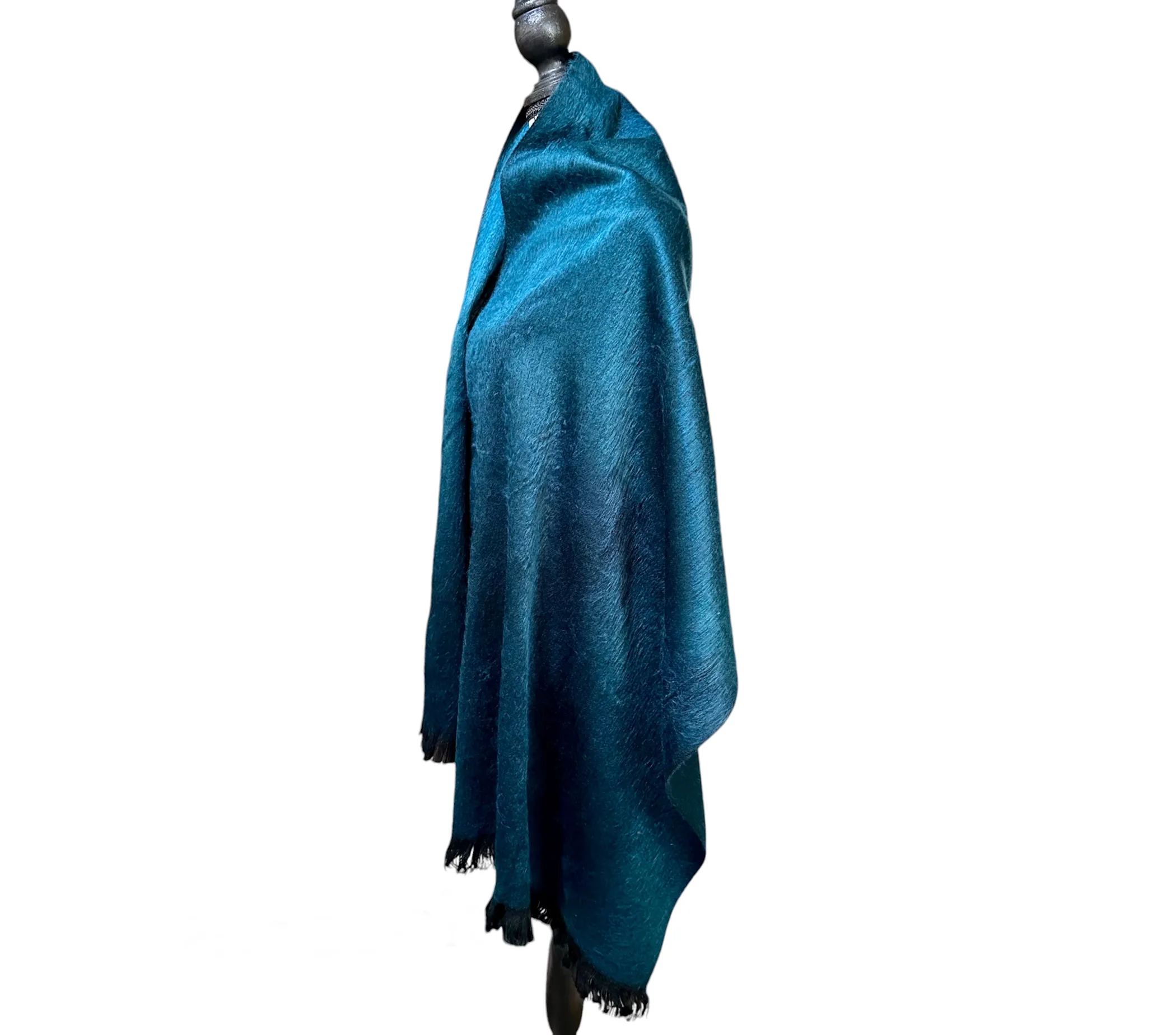 Alpaca Fiber Wrap in Stunning Peacock Blue with Black Trim Accents - Image 4