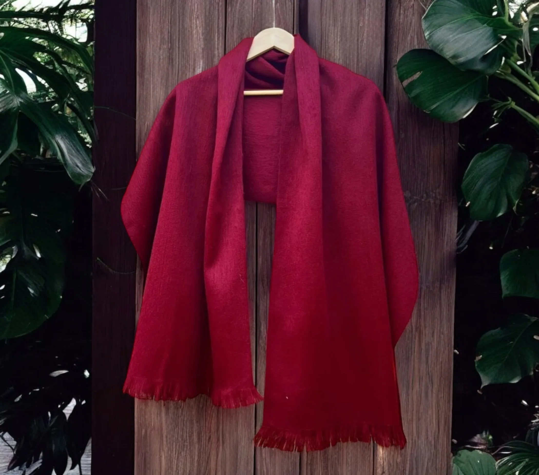 Crimson red alpaca wrap.