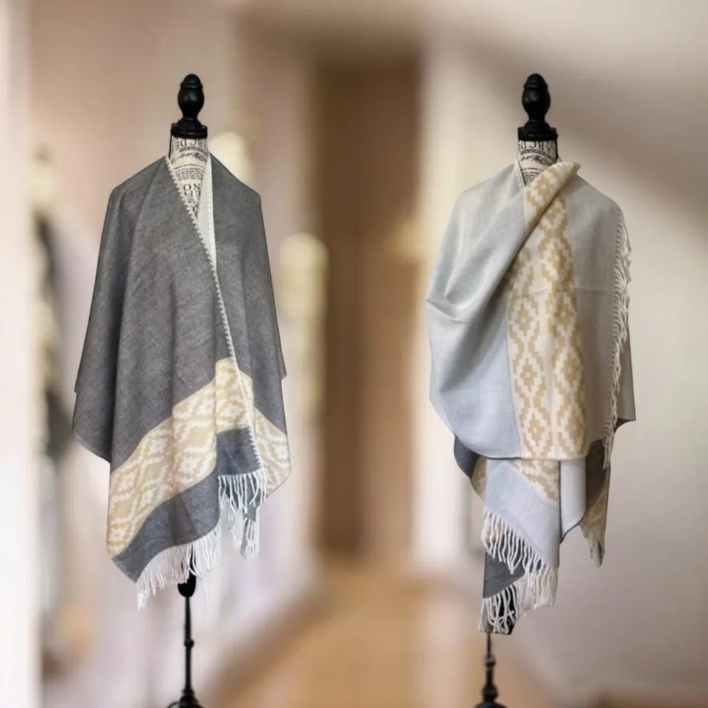 Alpaca Gaucho-Style Ruana - Reversible in Two Color Schemes.