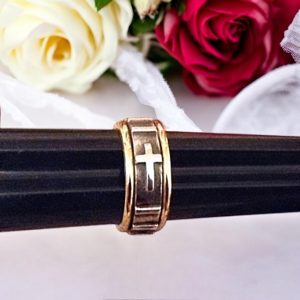 Sterling Silver Rosary Ring with 18kt Gold Cross