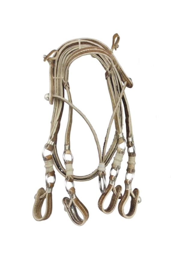 Model Horse Head Wearing a Complete Rawhide Bridle and Double Reins Set