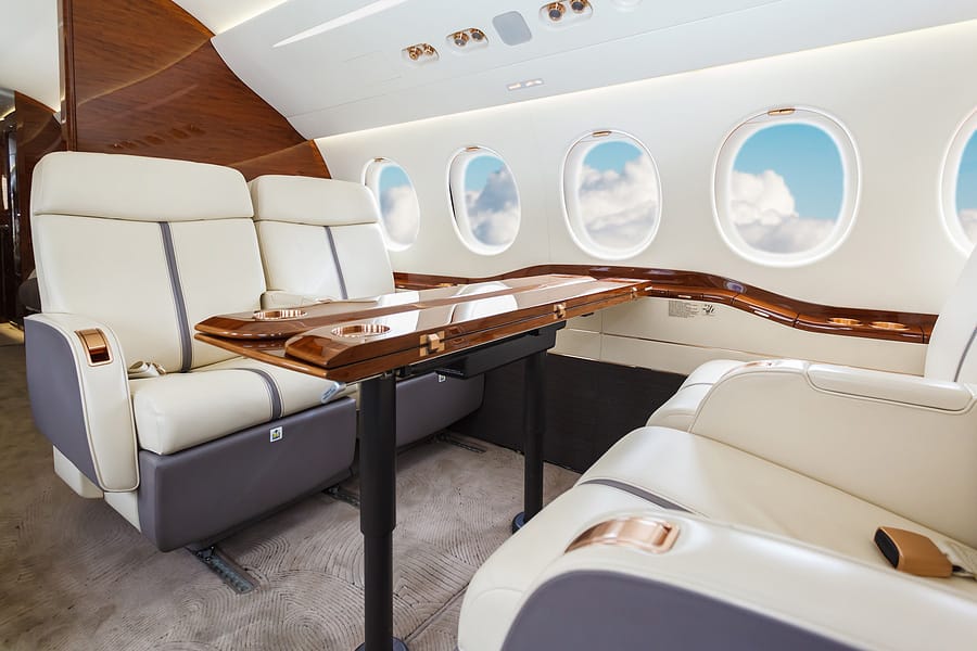 Genuine leather seats in a business jet.