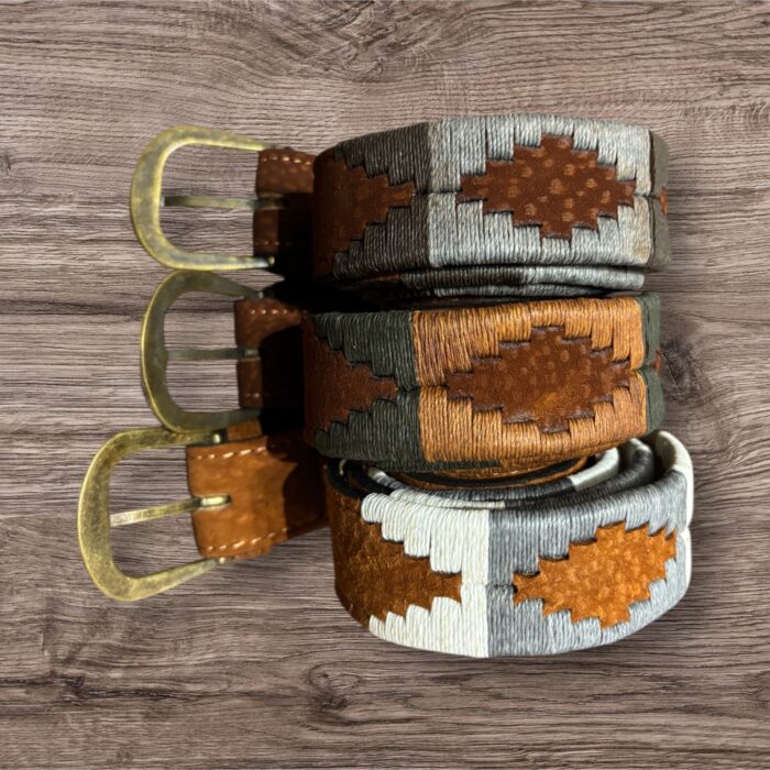 Capybara belts in three colorways: light grey–chalk white, lead grey–pearl grey, and rust brown–hunter green