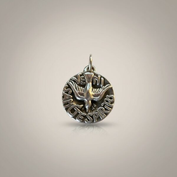 Holy Spirit medal in sterling silver front view sculptural design
