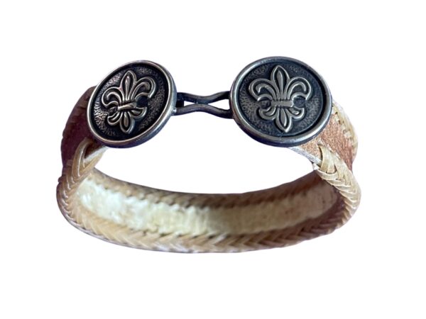 Handmade Rawhide Leather Bracelet with Silver Fleur-de-Lis Clasp