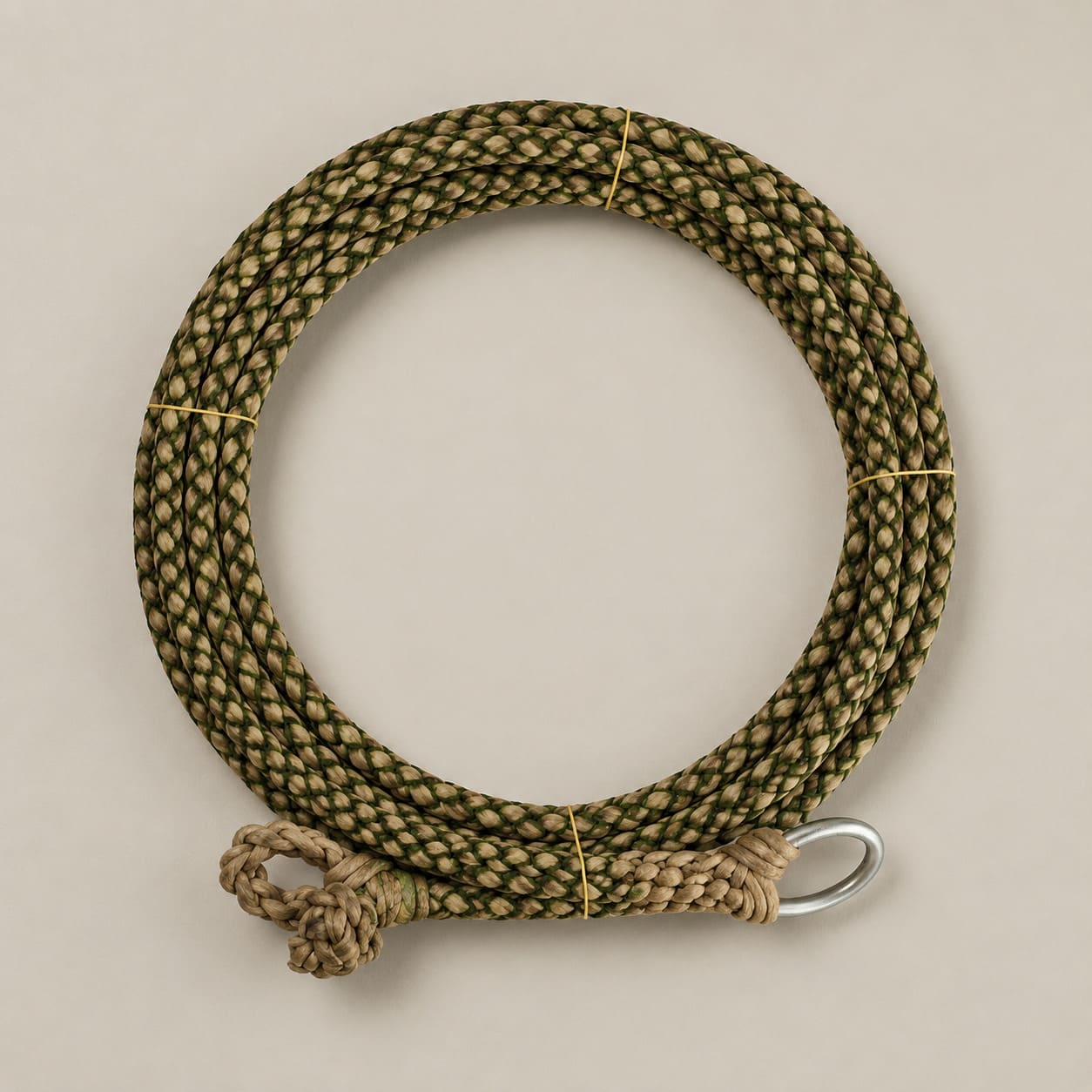 Handmade 6-strand rawhide lasso crafted in Argentina using traditional gaucho braiding techniques.