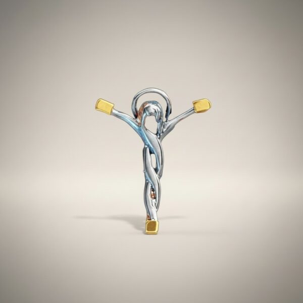 Christ pendant in sterling silver with gold accents sculptural close-up