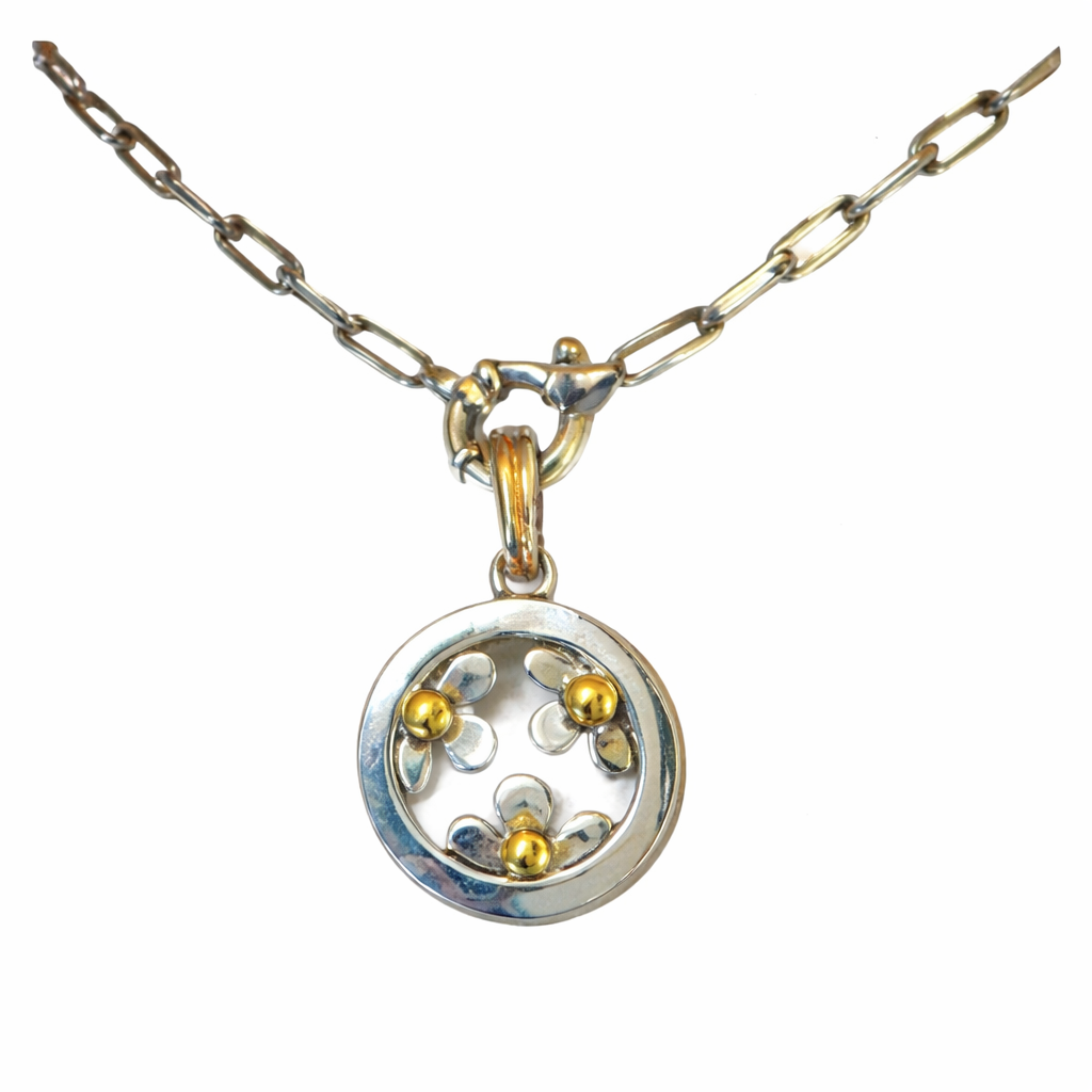 Handmade Sterling Silver and 18kt Gold Flower Pendant - Image 2