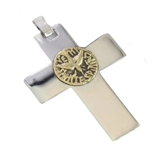 Close-up of 925 sterling silver Holy Spirit pendant with 18kt gold centerpiece