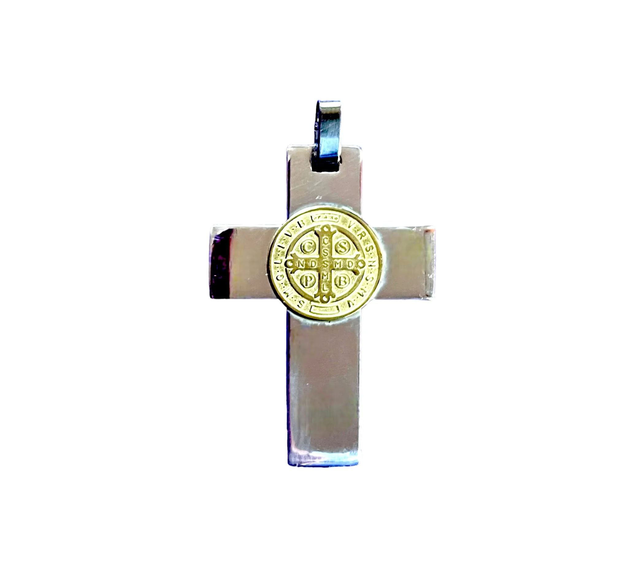 Majestic solid .925 sterling silver cross with St Benedict 18kt gold center - AU-CSB/35 - Image 2