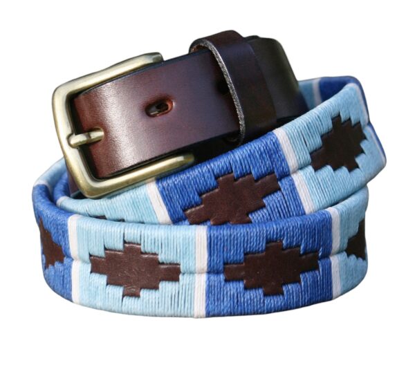 THE 'BLUE JEAN BELT' - POLO PLAYER EMBROIDERED BELT, HANDMADE IN ARGENTINA - HEAVY HARNESS LEATHER WITH SOLID BRASS BUCKLE - NC-12/BBB