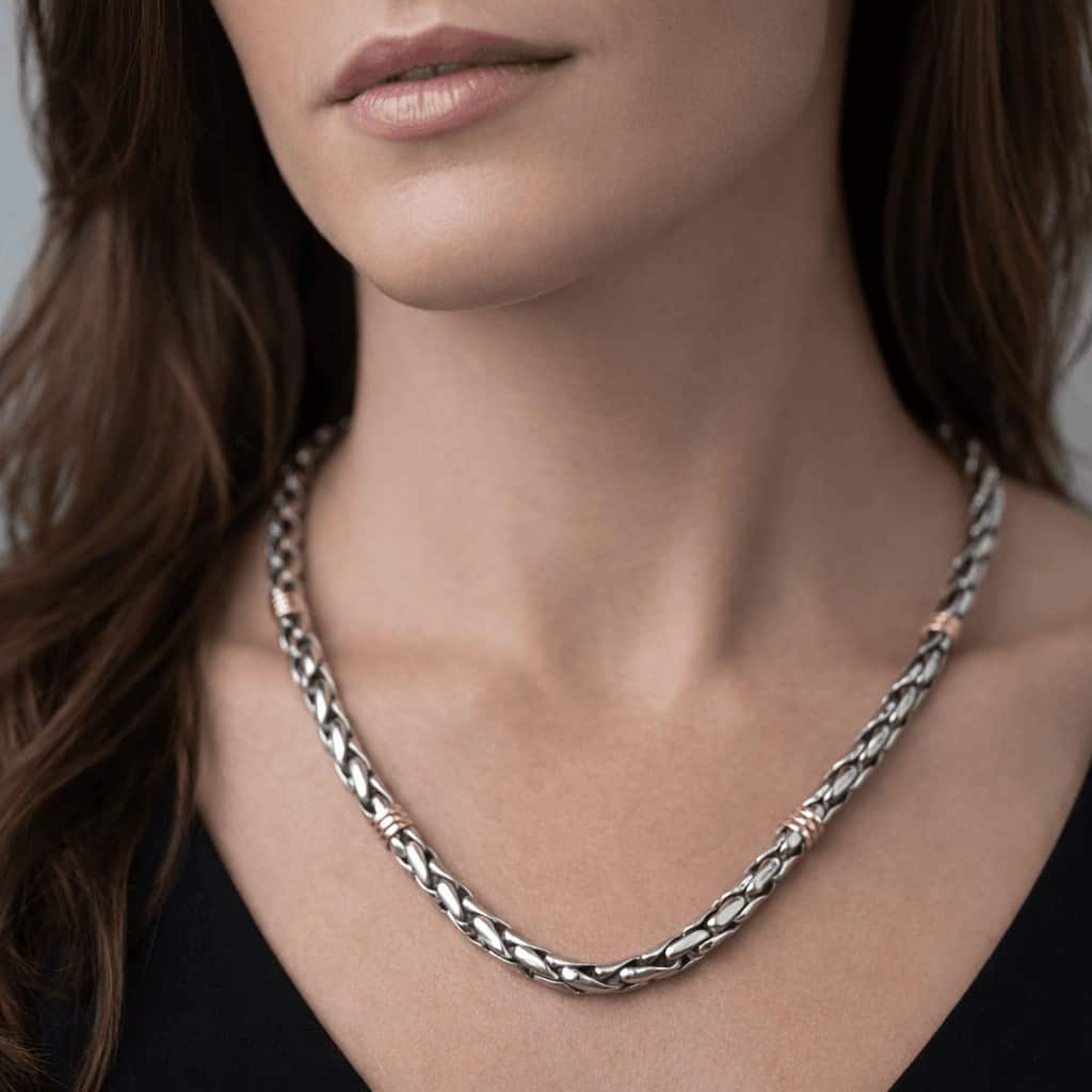 6mm Sterlin silver necklace with golden accents