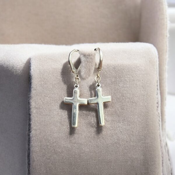Sterling Silver Cross Dangle Earrings – Handcrafted Beauty with Soul - Image 3