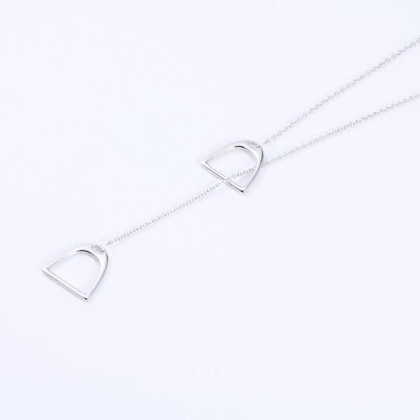 HORSE JEWELRY GREAT EQUESTRIAN NECKLACE - A LARIAT DESIGN OF SOLID .925 STERLING SILVER DOUBLE IRON STIRRUP NECKLACE - AZ-2099 - Image 6