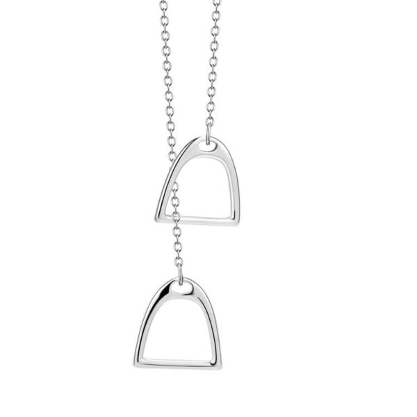 HORSE JEWELRY GREAT EQUESTRIAN NECKLACE - A LARIAT DESIGN OF SOLID .925 STERLING SILVER DOUBLE IRON STIRRUP NECKLACE - AZ-2099 - Image 2