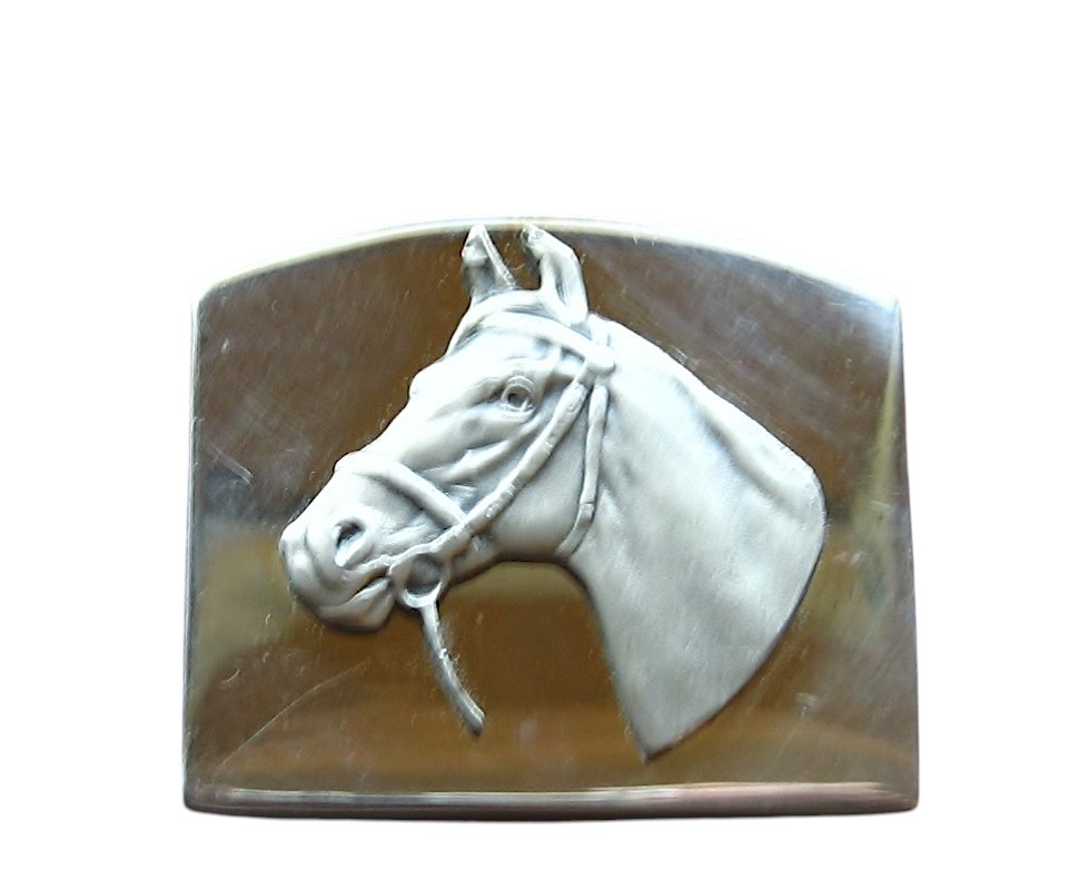 silver horse head buckle