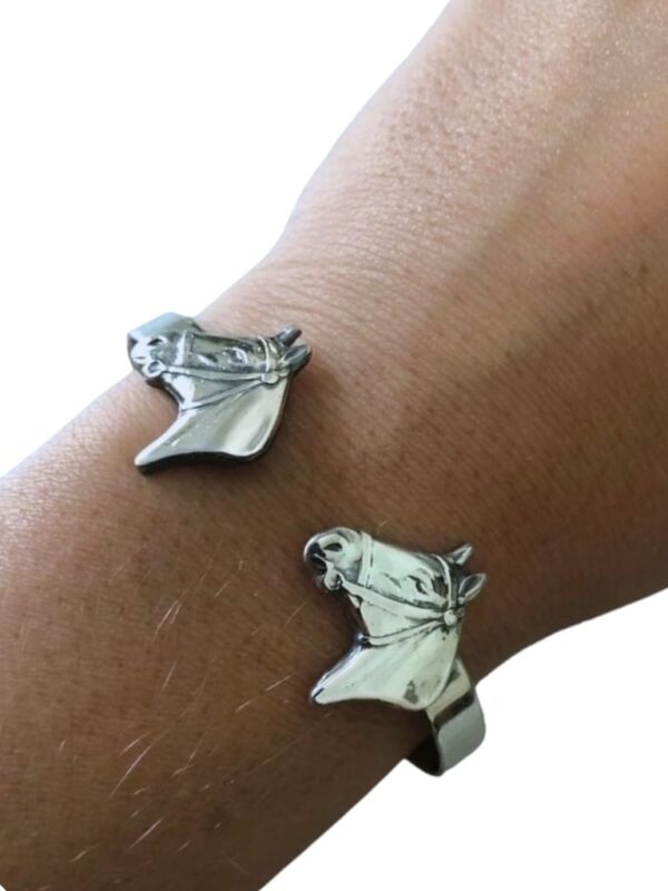 Rigid Style 'Cuff' Horse Head Bracelet - Handmade of Alpaca Silver and Sterling Silver - Fits Small or Medium Women's Wrist - Image 4