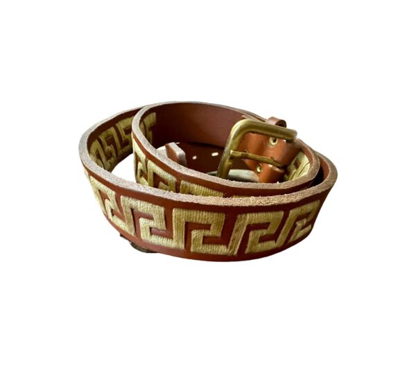 Handcrafted Leather Polo Belt with Greek Key Pattern | Durable and Stylish - Image 5