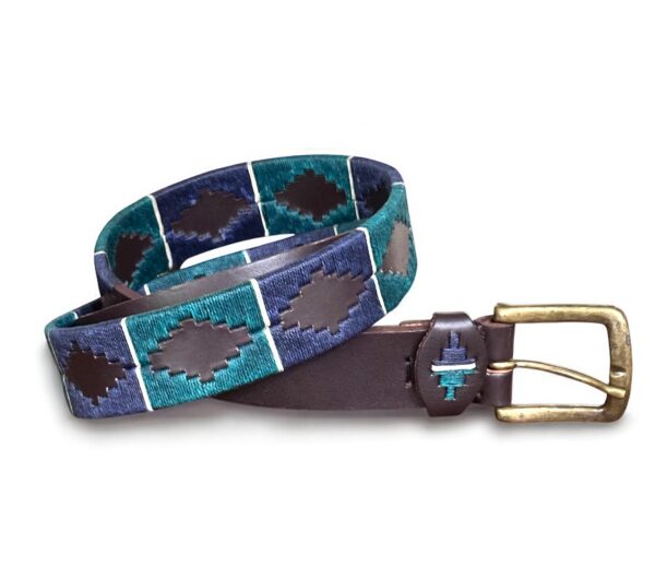 Hand-Stitched Argentine Leather Belt – Navy, Green & White Stripes | Perfect for Dress Pants or Jeans - Image 5