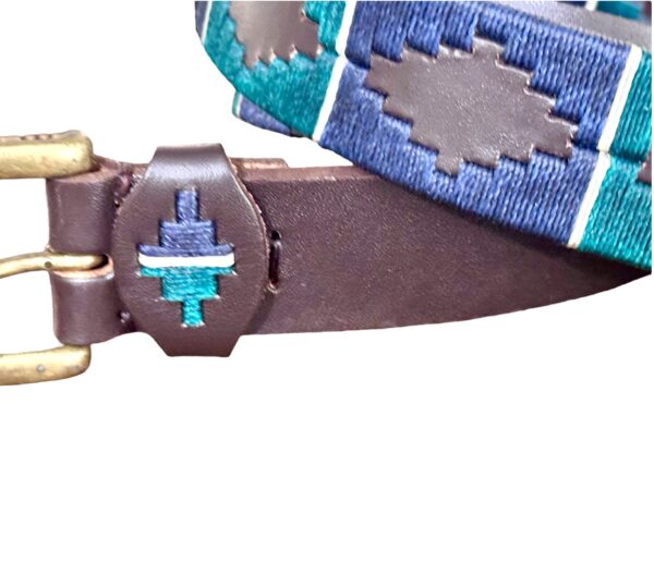 Hand-Stitched Argentine Leather Belt – Navy, Green & White Stripes | Perfect for Dress Pants or Jeans - Image 4