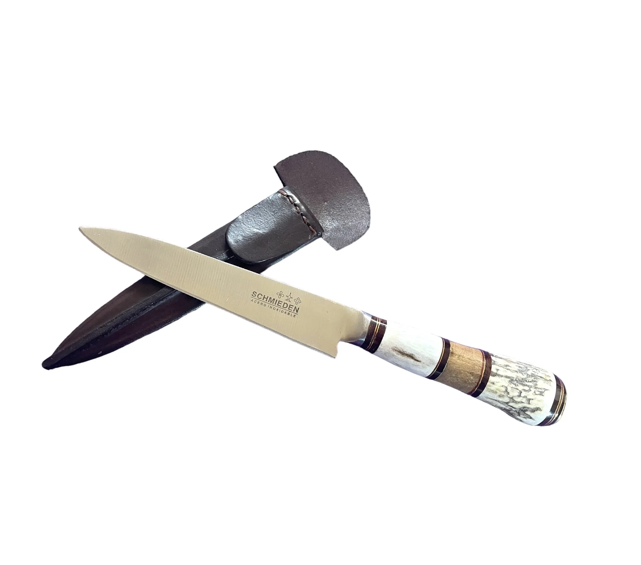 HANDMADE IN ARGENTINA - DEER ANTLER WITH EXOTIC HARDWOOD HANDLED GAUCHO STEAK KNIFE - CUCA-980/1468