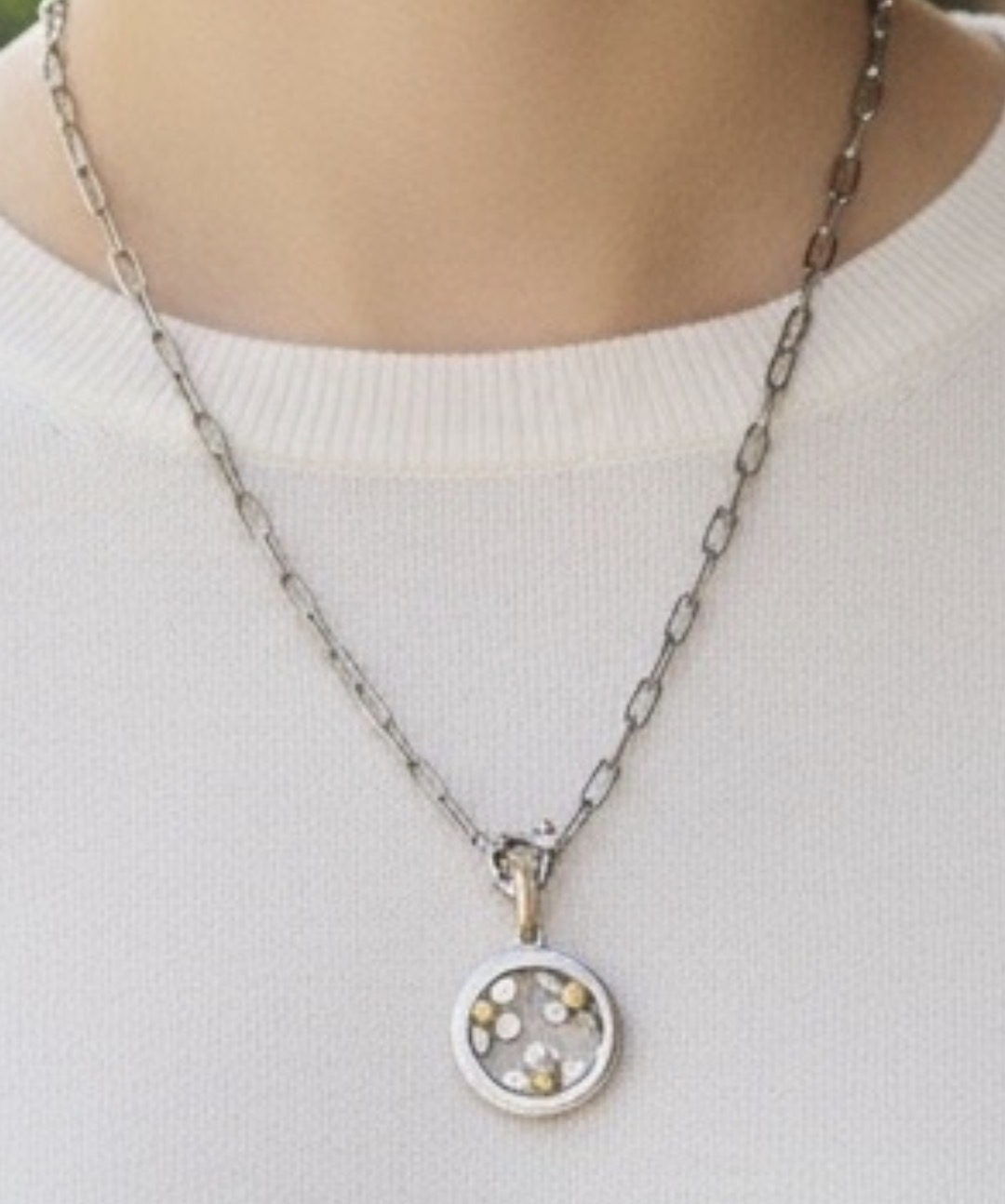 Handmade Sterling Silver and 18kt Gold Flower Pendant - Image 3