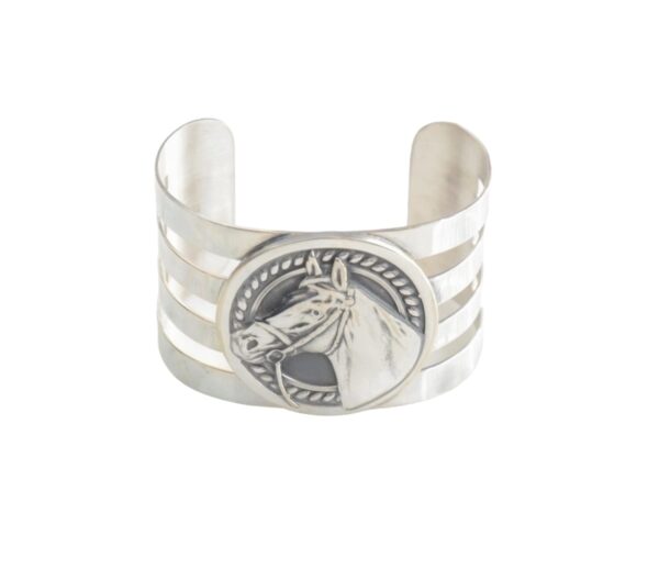 Exquisite, Extra Wide Horse Head Cuff Style, Alpaca Silver Bracelet - AU-HH4/11