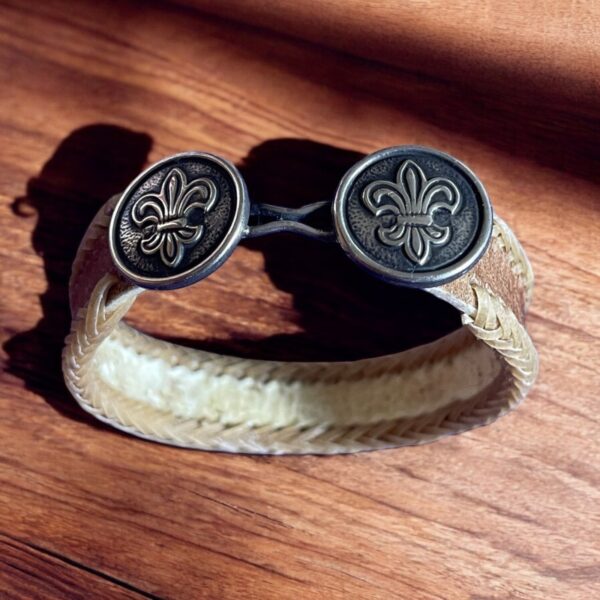 Handmade Rawhide Leather Bracelet with Silver Fleur-de-Lis Clasp - Image 2