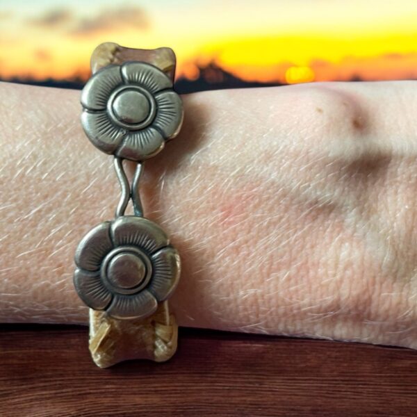 Flower Motif,  Handmade Rawhide Bracelet - Image 2
