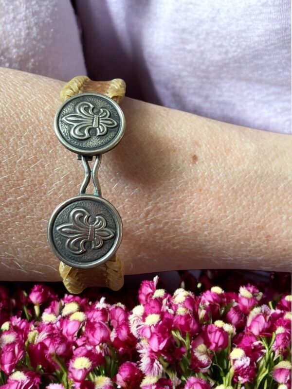 Handmade Rawhide Leather Bracelet with Silver Fleur-de-Lis Clasp - Image 4