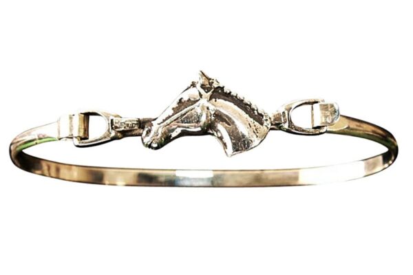HORSE JEWELRY - SOLID .925 STERLING SILVER EQUESTRAIN HORSE HEAD BANGLE BRACELET - LY-EP01/12