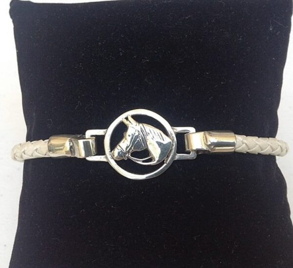 HORSE JEWELRY - SOLID STERLING SILVER & RAWHIDE HORSE HEAD BRACELET - HAND BRAIDED! - O-PO6/22
