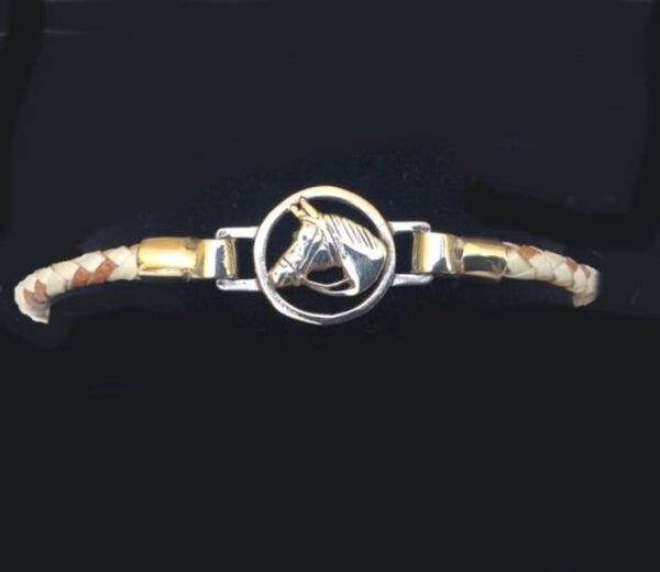 HORSE JEWELRY - SOLID STERLING SILVER & RAWHIDE HORSE HEAD BRACELET - HAND BRAIDED! - O-PO6/22 - Image 2