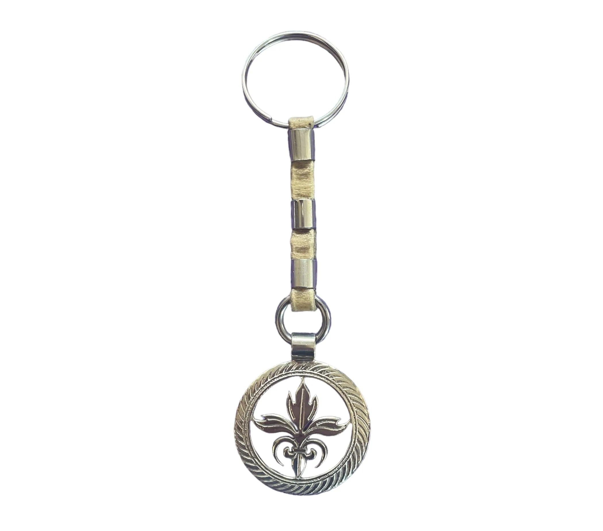 Rawhide Leather Fleur de lis keychain