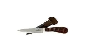 LEATHER WRAPPED GAUCHO KNIFE WITH SOLID BRASS ACCENTS - 14CM FIXED BLADE, HANDMADE IN ARGENTINA - CUC302/1327