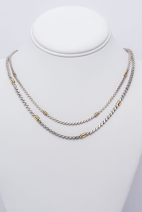 SOLID STERLING SILVER WITH 18KT GOLD ACCENTED, 4MM ALMOND LINK NECK CHAIN - UNISEX NECKLACE - DRA125