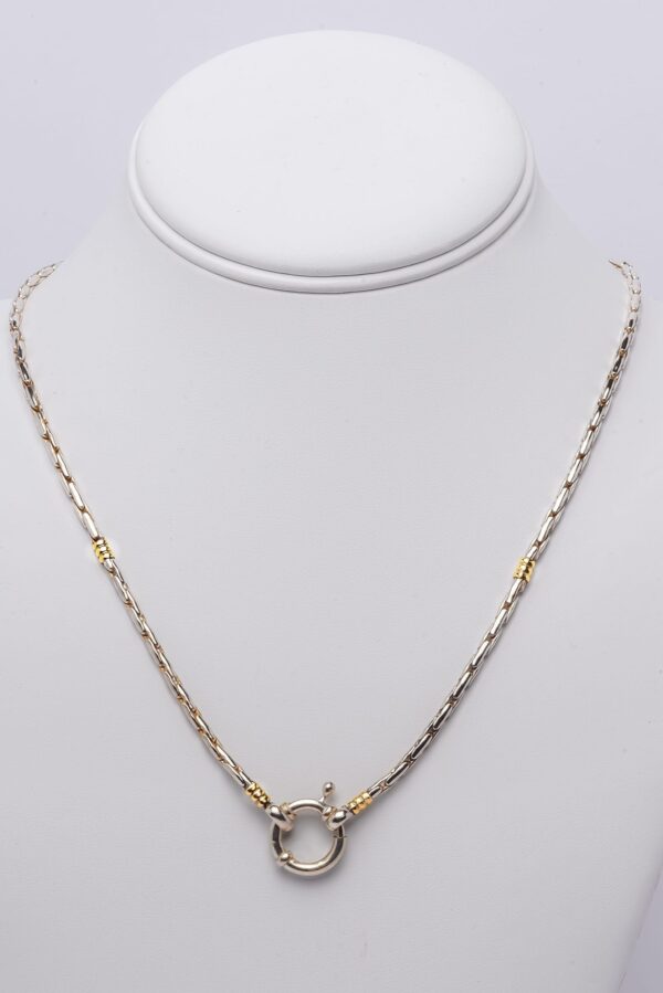 HANDMADE BYZANTINE, UNISEX CHAIN OF SOLID STERLING SILVER WITH 18KT GOLD ACCENTS - MJ-ARBAL100 - Image 4
