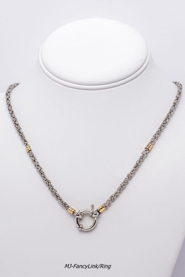 HANDMADE BYZANTINE, UNISEX CHAIN OF SOLID STERLING SILVER WITH 18KT GOLD ACCENTS - MJ-ARBAL100
