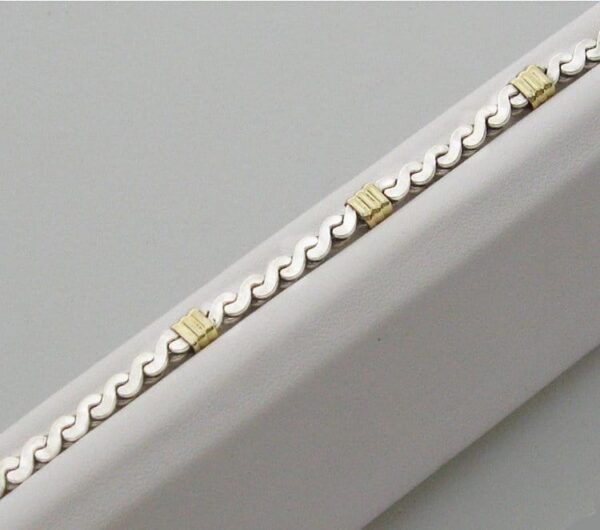 2.5MM SOLID STERLING SILVER 'ALMOND' LINK CHAIN WITH 18KT GOLD ACCENTS - UNISEX, HANDMADE - Image 3
