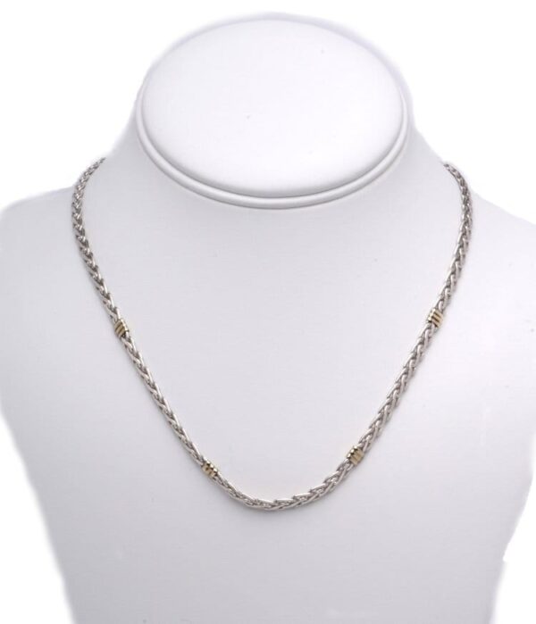 SOLID 18KT GOLD AND STERLING SILVER BRAIDED STYLE NECKLACE / NECK CHAIN - 5MM THICKNESS IN UNISEX SIZES - HANDMADE - MJ-PIGP100 - Image 3