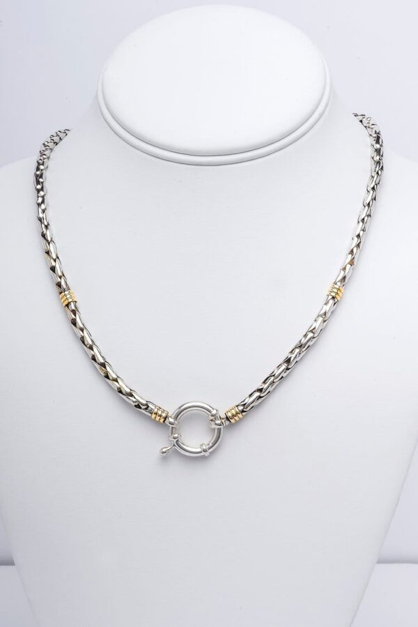 6MM EXTRA HEAVY HAND BRAIDED, SOLID STERLING SILVER & 18KT GOLD UNISEX NECK CHAIN - BEAUTIFUL, UNIQUE & HANDMADE! - MJ-RON125-R