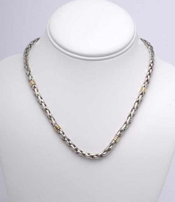 6MM EXTRA HEAVY HANDMADE, HAND BRAIDED, SOLID STERLING SILVER & 18KT GOLD UNISEX NECK CHAIN - BEAUTIFUL, UNIQUE & HAND CRAFTED! - MJ-RON125