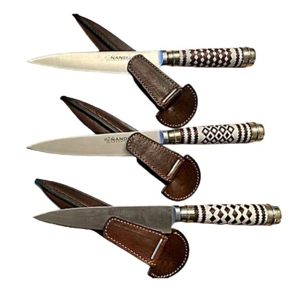ARGENTINIAN GAUCHO FIXED BLADE KNIFE - HAND BRAIDED RAWHIDE LEATHER HANDLE - MM-37