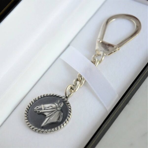 Horse Head Keychain – Patina Finish with .925 Sterling Silver Overlay