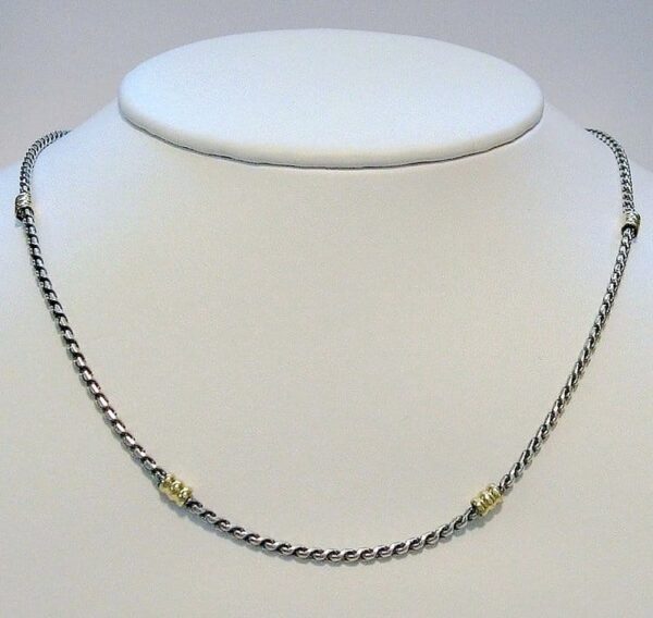 2.5MM SOLID STERLING SILVER 'ALMOND' LINK CHAIN WITH 18KT GOLD ACCENTS - UNISEX, HANDMADE