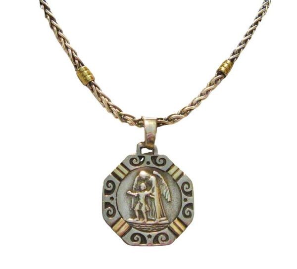STERLING SILVER WITH 18KT GOLD ACCENTED SAINT MICHAEL MEDALLION / PENDANT - OVER SIZED STATEMENT PIECE - O-MC123/25 - Image 2